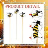 6 Pcs Bee Garden Stakes Yard Decor Wood Bee Yard Art Stakes Decorative Spring Vivid Plant Stick for Indoor Outdoor Plant Lawn Path Terrace Flower Pots Festival Party