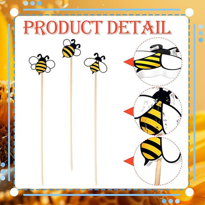 6 Pcs Bee Garden Stakes Yard Decor Wood Bee Yard Art Stakes Decorative Spring Vivid Plant Stick for Indoor Outdoor Plant Lawn Path Terrace Flower Pots Festival Party