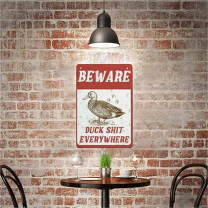 QHOVPA Farm Yard Sign Lawn Sign Metal Sign, Funny Beware Duck Shit Everywhere Sign for Home Farmhouse or Business Use 8x12 inches Signage