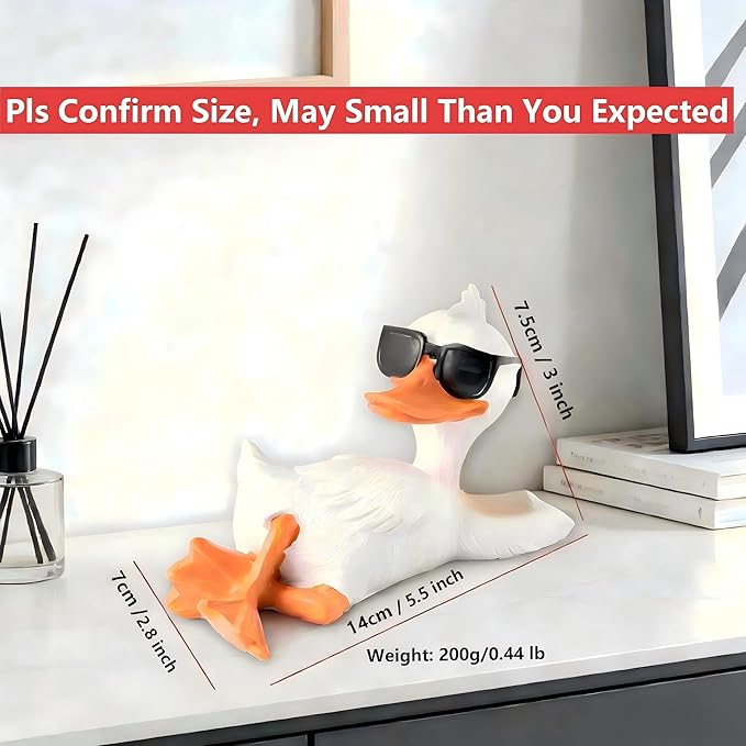 Drunk Duck Outdoor Statues Ornament, Resin Funny Relaxed Duck Sculpture Figurine with Sunglasses for Yard, Lawn, Patio, Porch, and Landscape Decor, White