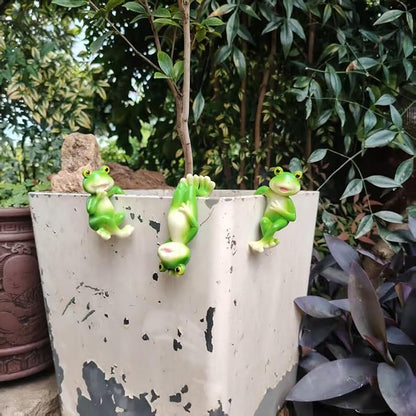 3 Pieces of Outdoor Courtyard Climbing Frog Statue Decoration, Outdoor Fairy Garden Resin Crafts, Flower Pot Landscape Frog, Miniature Landscape Pendant Accessories