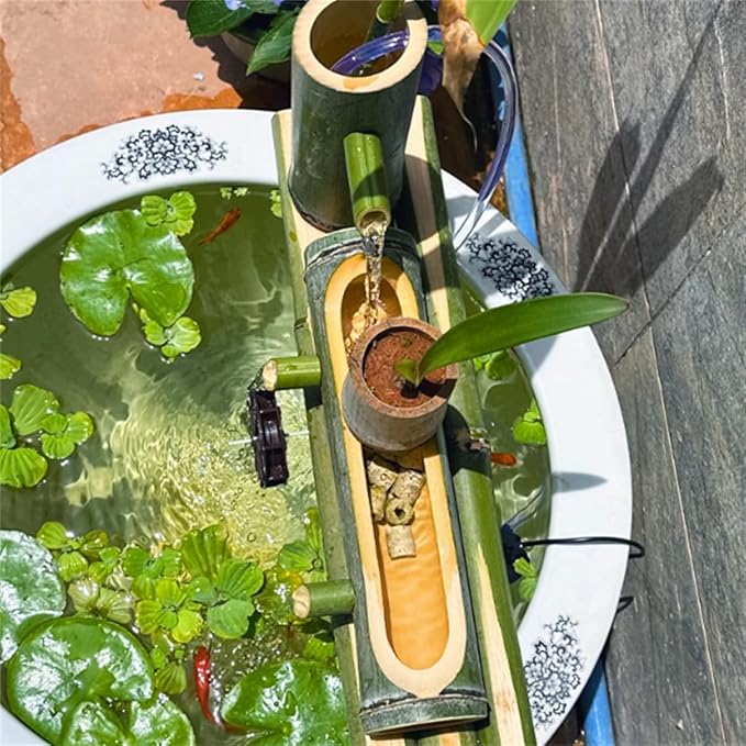 Bamboo Water Fountain with Solar Pump, Outdoor Freestanding Fountains Japan Garden Waterfall Outdoor Water Fountain Spout,Without Tank,25cm,Creativity,