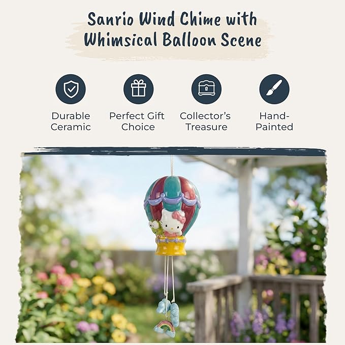Hello Kitty and Keroppi Hot Air Balloon Wind Chime, 4" L x 4.25" W x 10" H Created by Blue Sky Clayworks