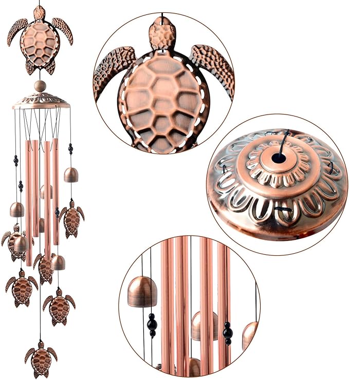 Sea Turtle Wind Chimes Outdoor, for Women,Tortoise Copper Windchime, Thanksgiving Gift for mom, Grandma,Sister,Women,Gardening Gifts,Yard Decor