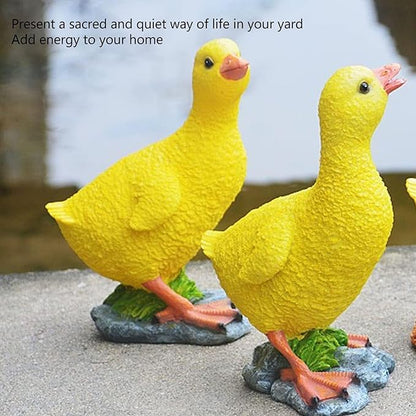 Cute Statues Resin Duck Figurine Furry Ducks True Colors Garden Statue Anti Fading Backyard Decor(Yellow)