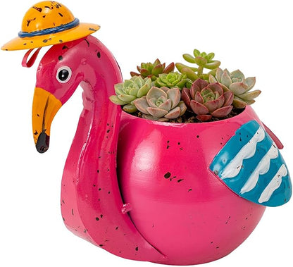 Flamingo Planter Small Succulent Pots Metal Animal Planters, Decorative Flower Pot Indoor Garden Decor Yard Art Statues