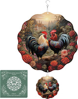 Rngmsi Chicken Wind Spinner Outdoor, Rooster Wind Spinners 3D Frosted Hanging for Patio Lawn and Garden, Chicken and Flower Hanging Wind Gifts for Women Mom Men Grandma (12 X 12 Inches)