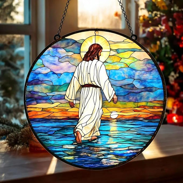 Christian Cross Acrylic Suncatcher, Boho Suncatchers for Window Hanging Ornament, Stained Glass Effect Indoor Outdoor Garden Decor for Mother's Day, Mom, Grandma, Wife, Women