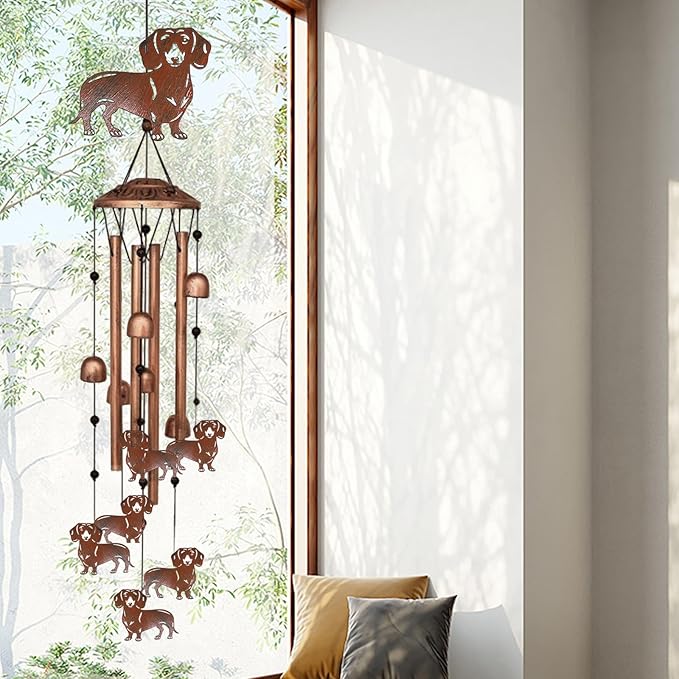 Dachshund Wind Chimes for Outside Dachshund Birthday Decorations Memorial Metal Dog Wind Chimes Unique Home Decor Dog Gifts for Women M