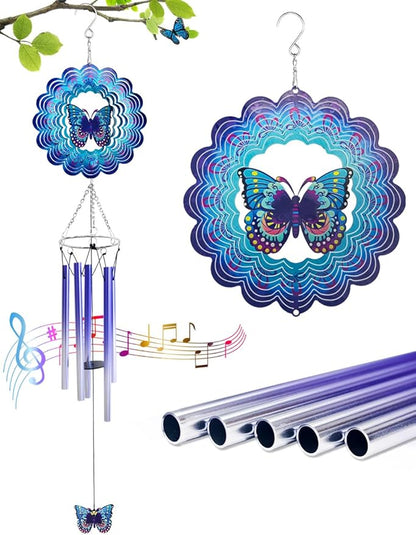 Wind Chimes for Outside with Butterfly Wind Spinner, Valentines Day Birthday Gifts for Women Mom Friends Sisters Teacher, Windchimes Outdoor Decor Patio Garden Yard Butterflies Decorations