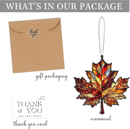 Maple Leaf Suncatcher, Faux Stained Glass Fall Suncatchers for Windows Hanging, Thanksgiving, 2D Acrylic Maple Leaves Fall Ornaments, Xmas Tree Decorations, Autumn Decor (Maples Leaf)
