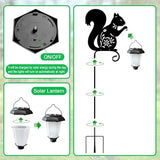 Metal Squirrel Garden Stake, Solar Lights Outdoor Solar-Powered with Lantern-Outdoor Waterproof Pathway and Garden Decorations (Black Squirrel)
