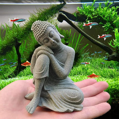 Mini Buda Meditating Buddah Statue-Natural Sandstone Stone -Handmade for Zen Garden Fish Aquarium Tank Yoga Bonsai Micro Landscape Spiritual Fengshui Praying Shui Chakra Decor (Meditation)