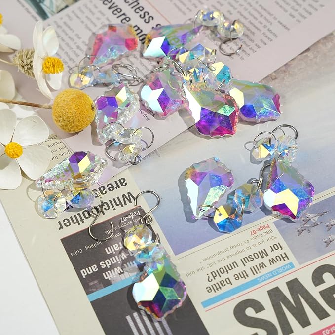 10pcs Crystal Sun Catcher, 38mm Hanging AB Color Maple Leaf Crystals Parts Prisms Pendants with Hook for Windows Lamps Ornaments Crystal Tree Decorations Home Decor (AB Maple Leaf)