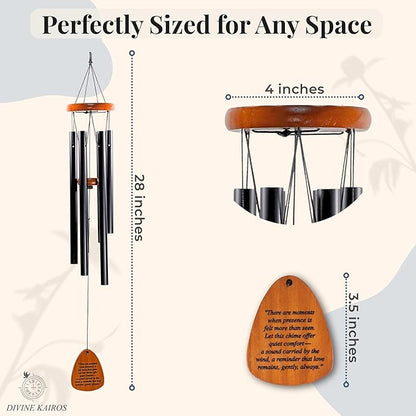 Memorial Wind Chimes for Outside - 28 in. Sympathy Wind Chime Gift with Keepsake Stone & Message Card, Calming Tone, Wood Mute Damper, Garden Porch Patio Decor