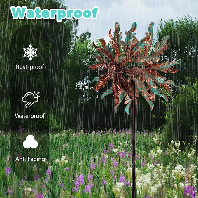 DREAMSOUL 360° Wind Spinners Outdoor, Metal Double Wind Spinner with Stable Stake Windmill for Yard Garden Decor (63 * 14 Inches)
