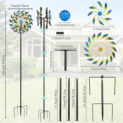DREAMSOUL 360° Wind Spinners Outdoor, 13" Dia Wind Spinner with Metal Stake, Kinetic Two Way Spinner for Yard Garden Outdoor Decor