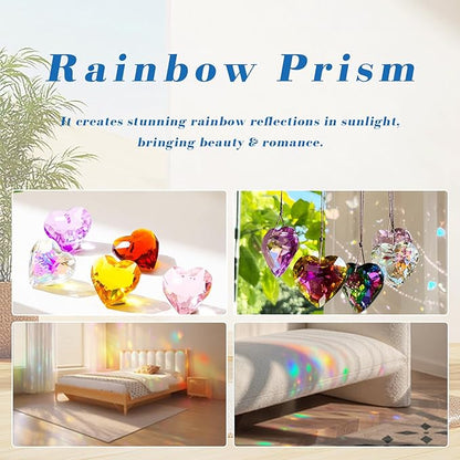 10 Pcs Love-Shaped Crystal Ball Prism 30mm, Handmade Rainbow Maker, Hanging Crystal Suncatchers, Home Decoration, Birthday Gift