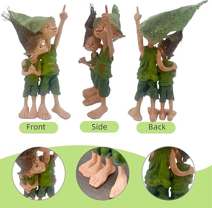 Cute Pixie Statue Fairy Garden Elf Brothers Figurine, Resin Craft Gift Desktop Ornament, Outdoor Statue for Patio, Lawn, Yard Decor