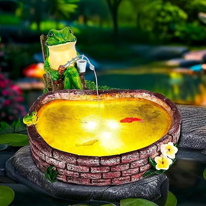 Solar Frogs for Outdoors, Fishing Frog-Shaped Garden Decor, Patios, Yards, and Lawn Ornaments Frog Gifts for Women