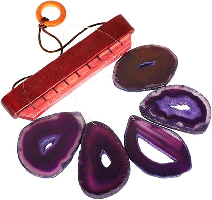 Nupuyai Wind Chimes - Unique Agate Slices Geode Stone Wind Chimes Indoor Outdoor, Healing Stone Windchime Hanging Ornament for Home Garden, 13.8-19.7'', Purple Agate