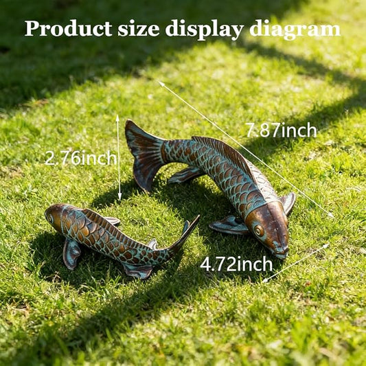 Outdoor Garden Koi Fish Statues, 2pcs Antique Copper Fish Sculptures for Pond, Lawn, Patio, Yard and Home Decor, Perfect Gardening Gift for Grandma and Women
