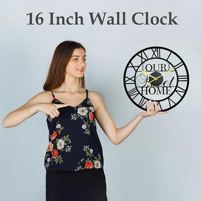 16 Inch Large Outdoor Clock, Modern Black Farmhouse Metal Roman Decorative Clock Above a Doorway, Silent Battery Operated Analog Wall Clock for Living Room, Kitchen, Office