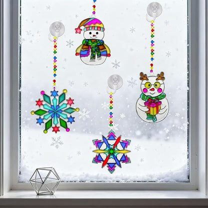 AUEKIV Suncatchers Kit 30sets Snowflake Sun Catcher DIY Window Paint Art Craft Kits Christmas Snowman Snowflake Suncatchers Ornaments for Xmas Decoration Winter Home Outdoor Party Activity
