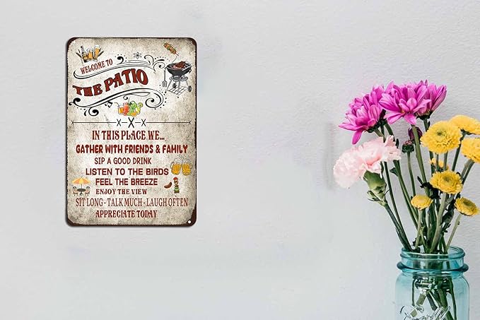 welcome to the patio sign Outdoor Living Porch Patio Deck Backyard Decor Bar Grill BBQ Decor 12x16 inch