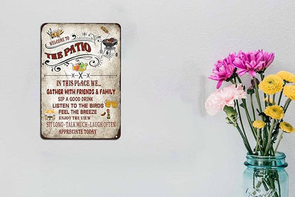 welcome to the patio sign Outdoor Living Porch Patio Deck Backyard Decor Bar Grill BBQ Decor 12x16 inch
