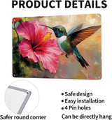 Cafemira Bird &Hibiscus flower Metal tin sign,home Art Decor poster,Wall Decoration Tinplate plaque,for living room,cafe,Bedroom,Garden,Yard,Patio,8x12 Inch,gift for friend family,easy to hang
