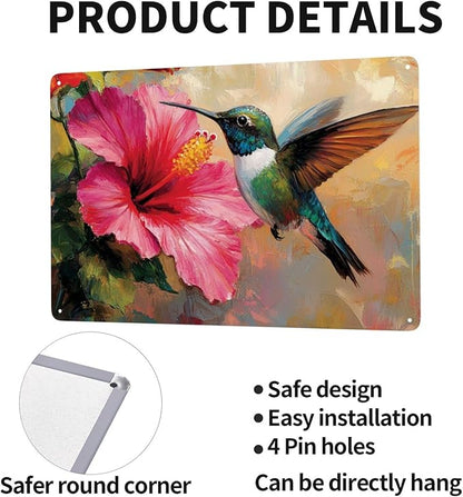 Cafemira Bird &Hibiscus flower Metal tin sign,home Art Decor poster,Wall Decoration Tinplate plaque,for living room,cafe,Bedroom,Garden,Yard,Patio,8x12 Inch,gift for friend family,easy to hang