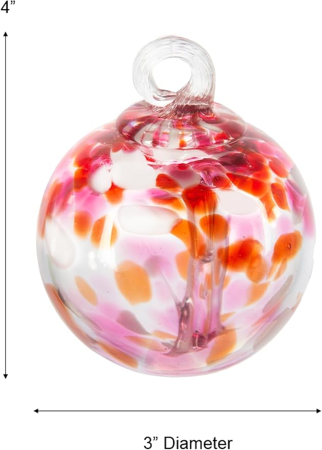 Dale Tiffany Hand Blown Glass, 3" Diameter Blush, Tree of Life Collection, Witch Globe Hanging Garden Indoor/Outdoor Decorative Ornament Gazing Ball