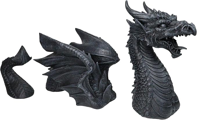 Ebros Swimming Castle Moat Mordor Dragon Lawn Garden Centerpiece Statue 3 Piece 21" Total Length Faux Stone Resin Finish Dungeons and Dragons Decor Figurine