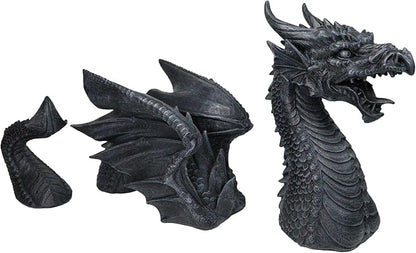 Ebros Swimming Castle Moat Mordor Dragon Lawn Garden Centerpiece Statue 3 Piece 21" Total Length Faux Stone Resin Finish Dungeons and Dragons Decor Figurine