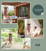 Nalulu Flory Bamboo Wind Chimes - Oustide Outdoor Wooden Windchimes with Birdhouse, Handcrafted with Calming Deep Tones, Ideal Home Decor or Gift for Him and Her