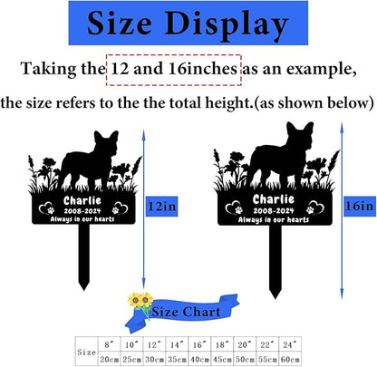 Custom French Bulldog Dog Memorial Grave Marker,Personalized Pet Dog Memorial Garden Stake,Flora Dog Memorial Plaque Burial Stake Engraved Sign,Dog Sympathy Grave Stake,Dog Statue Headstone