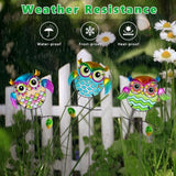Decorative Garden Stakes,Set of 3 Owl Stained Glass Metal Yard Art Outdoor,Waterproof Spring Garden Stakes Decorative for Lawn Patio Pathway
