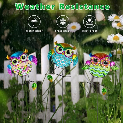 Decorative Garden Stakes,Set of 3 Owl Stained Glass Metal Yard Art Outdoor,Waterproof Spring Garden Stakes Decorative for Lawn Patio Pathway