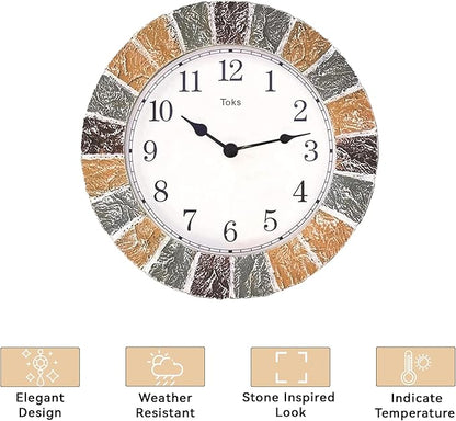 Lily's Home 10 inch Indoor or Outdoor Wall Clock Stone Frame Battery Operated Quartz Movement, Operated Decor for Family Room, Office, Game Room,Garden, Backyard, Pool