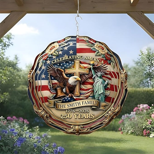 Patriotic Eagle USA 250th Anniversary Wind Spinner, 1776-2026 Metal Outdoor Decor, Liberty Bell & Betsy Ross Design, Independence Day Gift, 8-inch Spinner 1