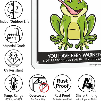 SmartSign Funny Beware Of Frogs Warning Sign - 10"x7", 40 mil Laminated Rust-free Aluminum - Metal Signs for Wall Decor, Outdoors, Patio, Gifts, Cafe - Frogs Theme, Made in USA