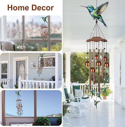 Wind Chimes for Outside, Sympathy Wind Chimes for Outdoors Garden Decor with Natural Sounds, Gifts for Women Mom and Grandma, Indoor Outdoor Decorations for Patio Porch and Backyard(Hummingbird)