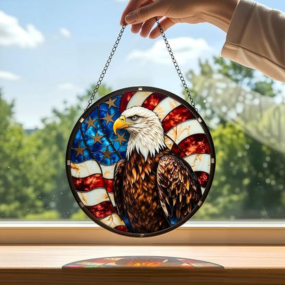 Eagle Stained Glass Suncather for Window Hanging, 7.9'' American Bald Eagle Ornament Gift for Men, Patriotic Wall Art Home Decor Gift for Father's Day Independence Day (Brown, 7.9'')