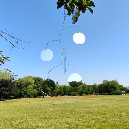 DIY Hanging Mirror Outdoor Mobile, Reflective Garden Decor, Wind-Chime Style Bird Deflector (FL-YKL-6CIRCLE)