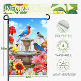 Summer Birdbath Gathering Garden Flag Birds Floral Yard Flag Double Side Polyester Colorful Flowers Garden Flags 12x18 Inch for Outdoor House Banner Decoration