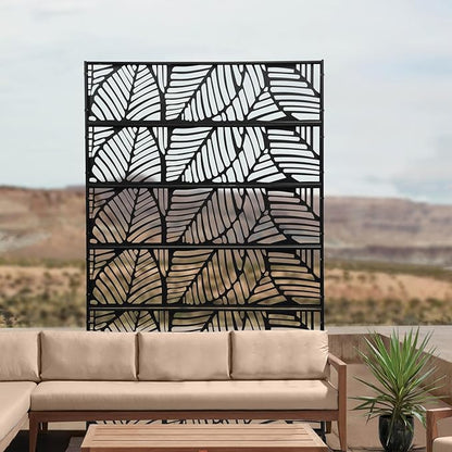 Metal Privacy Screen, 72" H x 44" W Freestanding Privacy Screens, Patio Decorative Metal Fence Panels with Stand, Portable Divider Screens, for Backyard/Patio/Deck (Black-Leaf, 72''H×44''W)