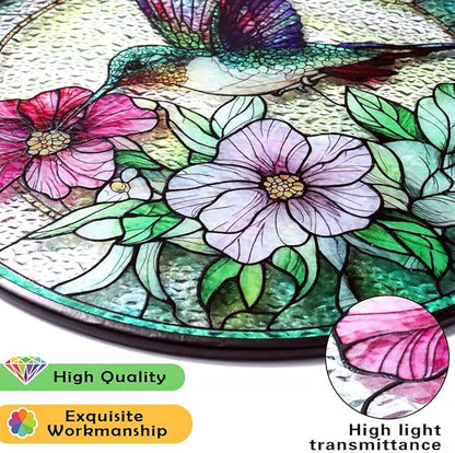 Hummingbird Suncatcher with Floral Nectar Design, Stained Glass Suncatcher - Stained Glass Window Hanging for Nature Lovers, Unique Gift for Bird Enthusiasts, Indoor/Outdoor Garden or Home Decoration