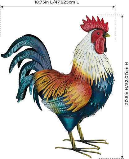 Regal Art & Gift Handcrafted Metal Rooster Statue, Weather-Resistant Farmhouse Yard Art, Indoor/Outdoor Garden Sculpture, Detailed Feather Design, Decorative Bird for Home & Garden, Duckwing, 21" H
