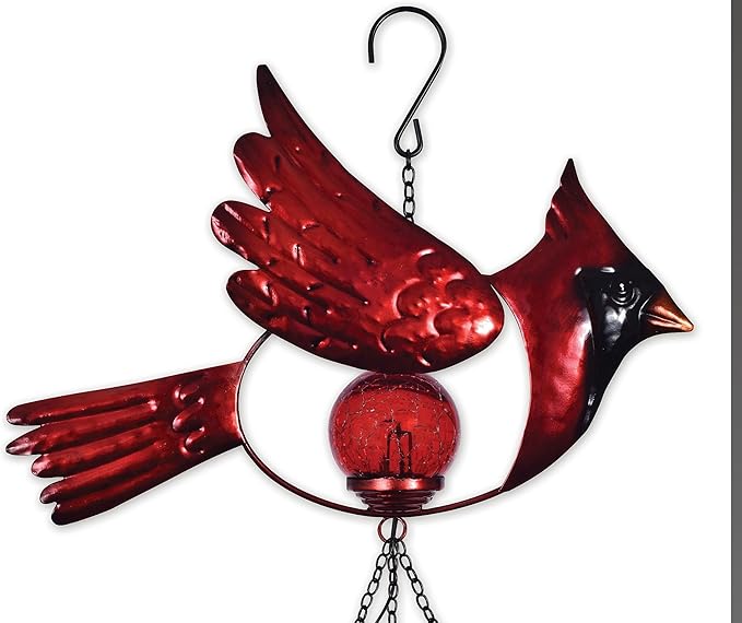 Sunset Vista Designs 94351 Wind Solar Collection Outside Metal Chime with Waterproof LED Light Yard Decoration, 38", Red